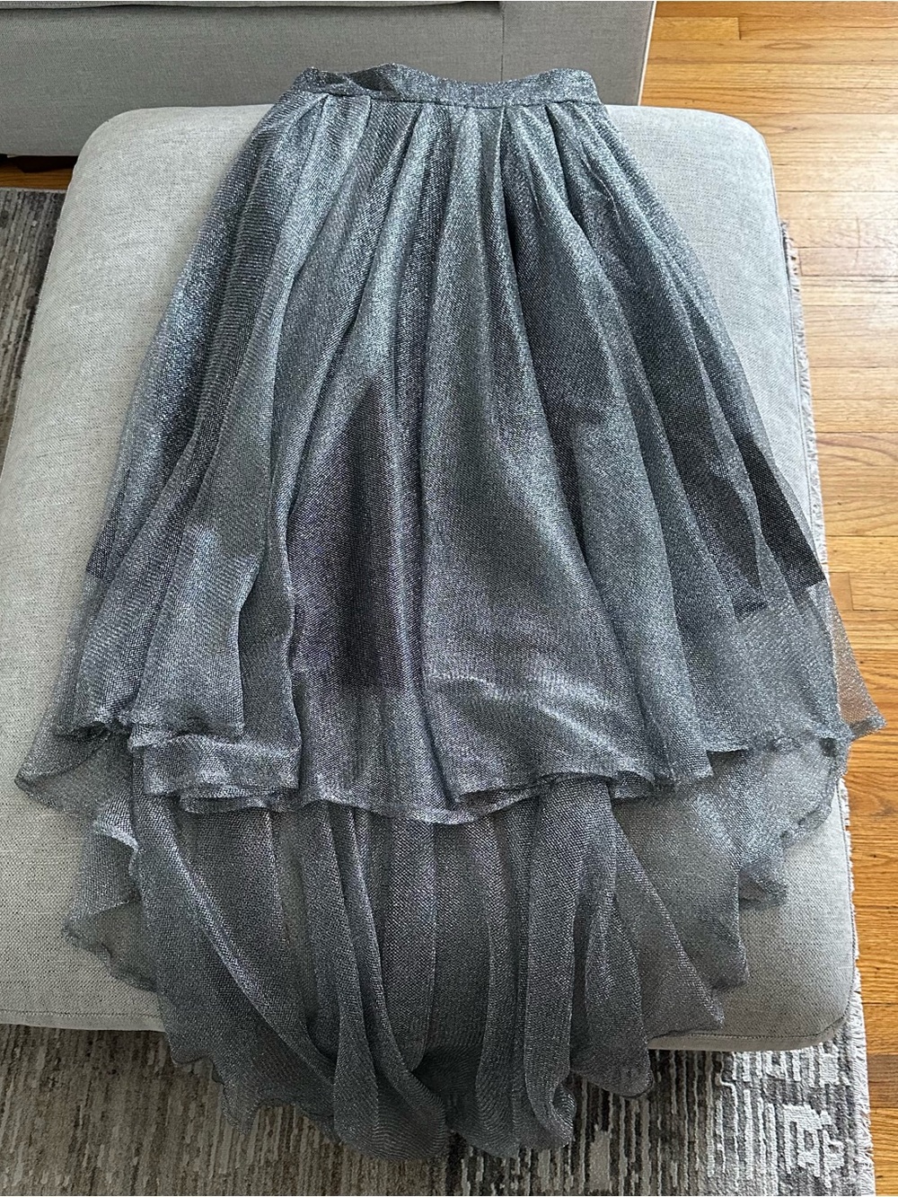 Gracia Shimmery Gray Silver High-Low Layered Tulle Skirt